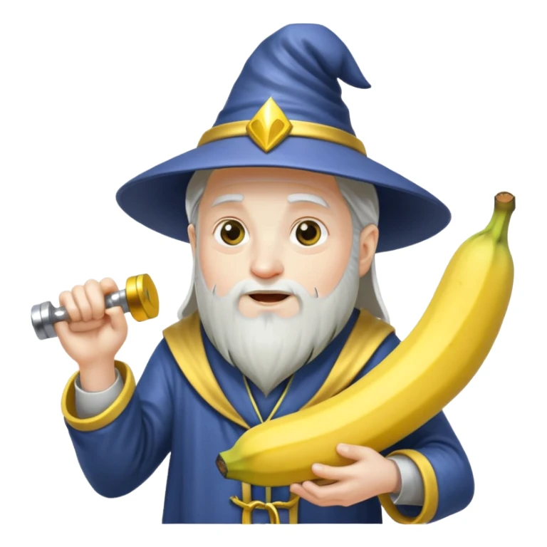 Wizard eating banana and working out with weights sticker