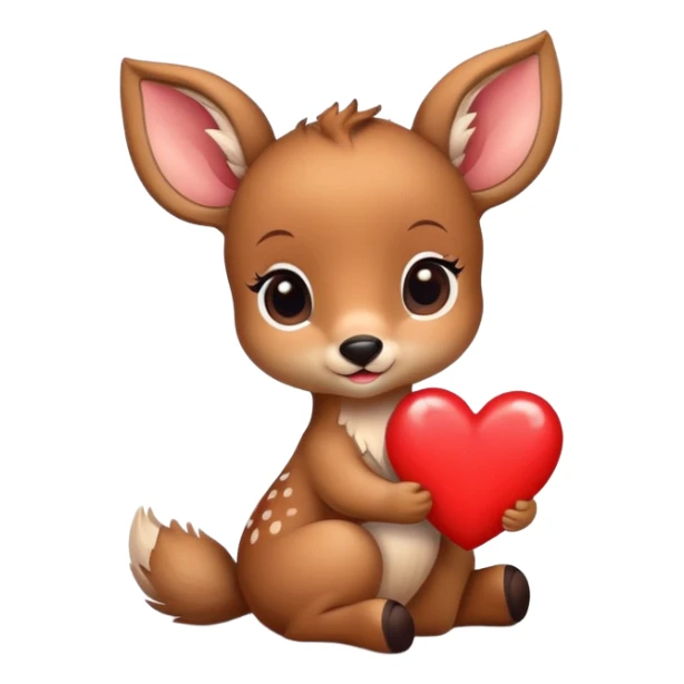Cute baby deer holding a heart sticker