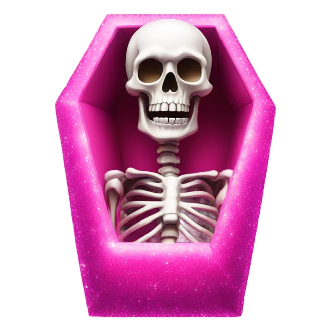 Skeleton inside a hot pink coffin that is crystalized  sticker