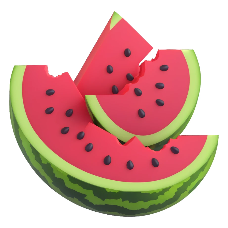 watermelon cut in half showing red interior and seeds sticker