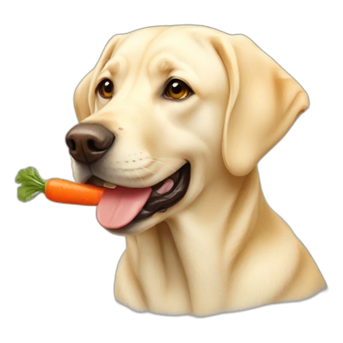 pale yellow labrador eating a carrot sticker