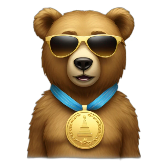bear in sunglasses with gold medal sticker