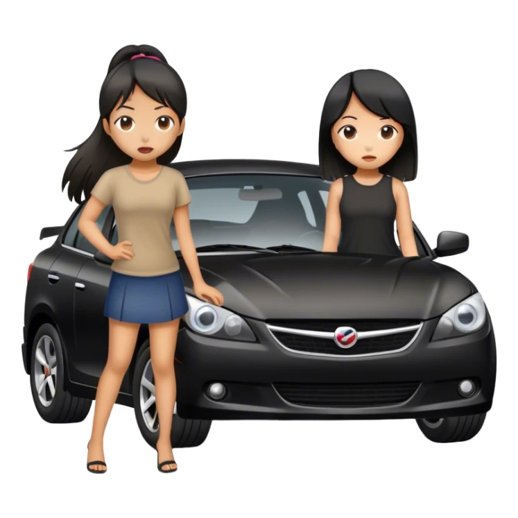 two asian girls broken black car sticker