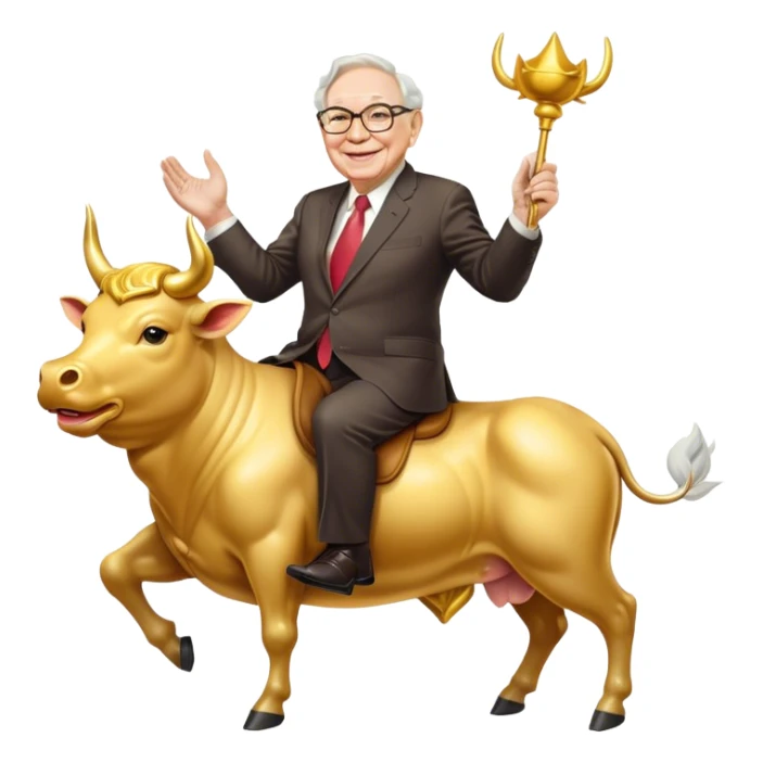 happy Warren Buffet riding golden bull sticker