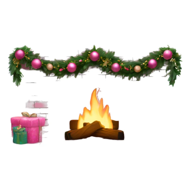 White brick fireplace with pink Christmas decor sticker