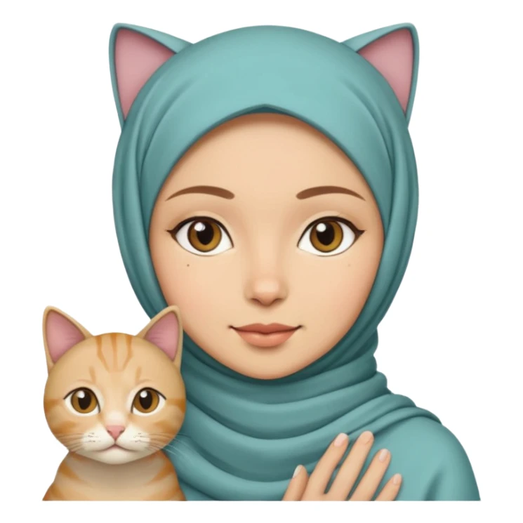wanita berhijab dengan kucing sticker