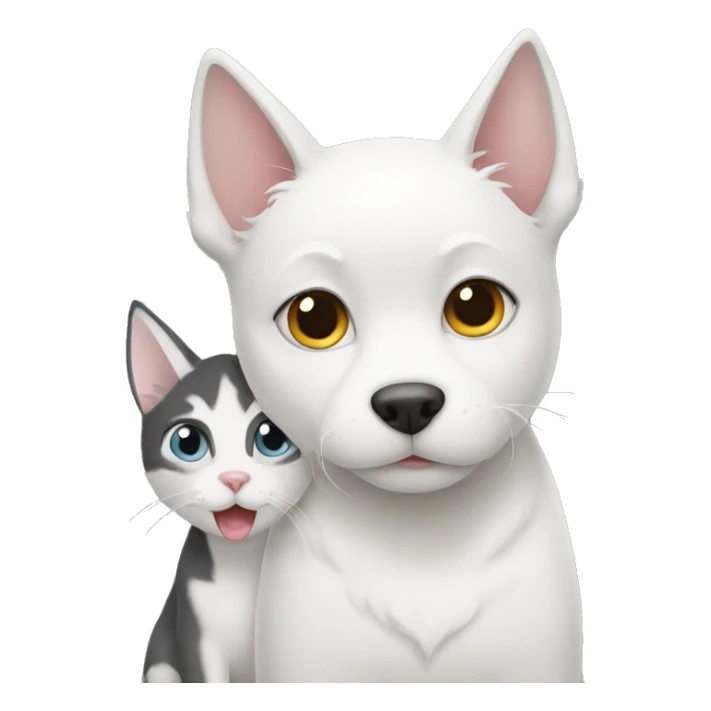 white cat with a husky dog hugging sticker