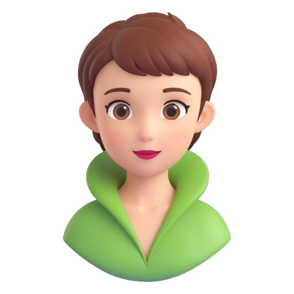 girl character with a pixie cut and a mischievous expression, emoji style sticker