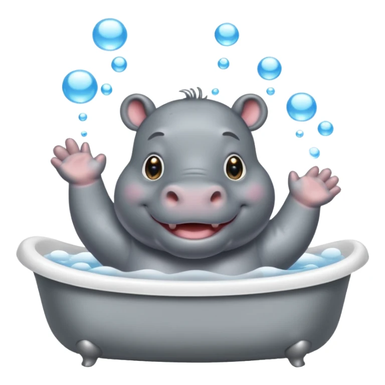 happy hippo with bubbles in bathtub sticker