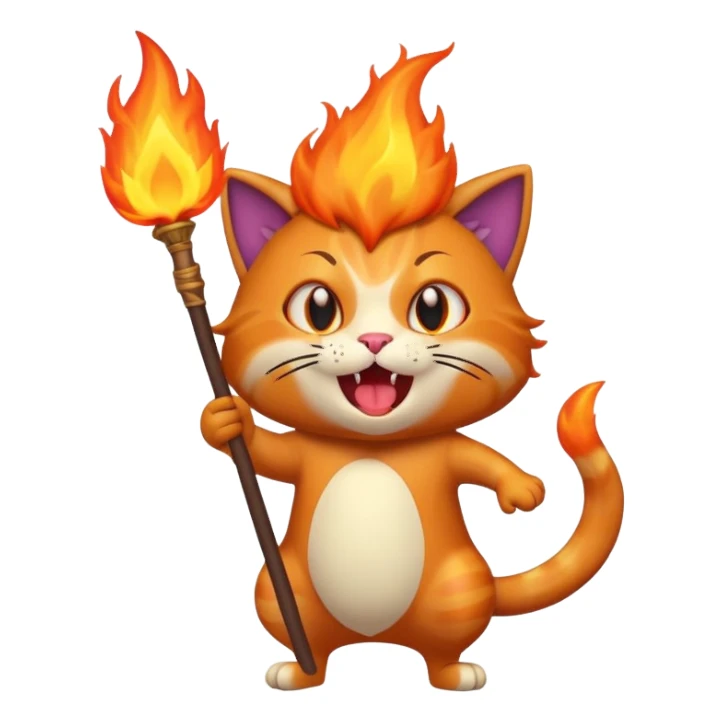eggplant cat with a fire staff on fire screaming sticker