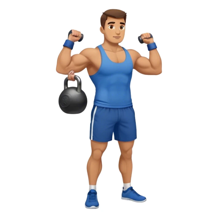 buff man with blue shorts holding kettlebell sticker