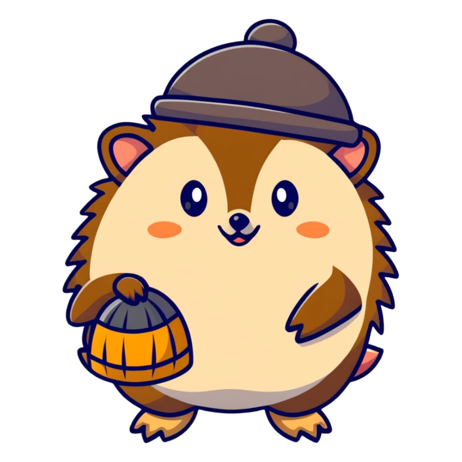 A hedgehog holding a hat in its hand sticker