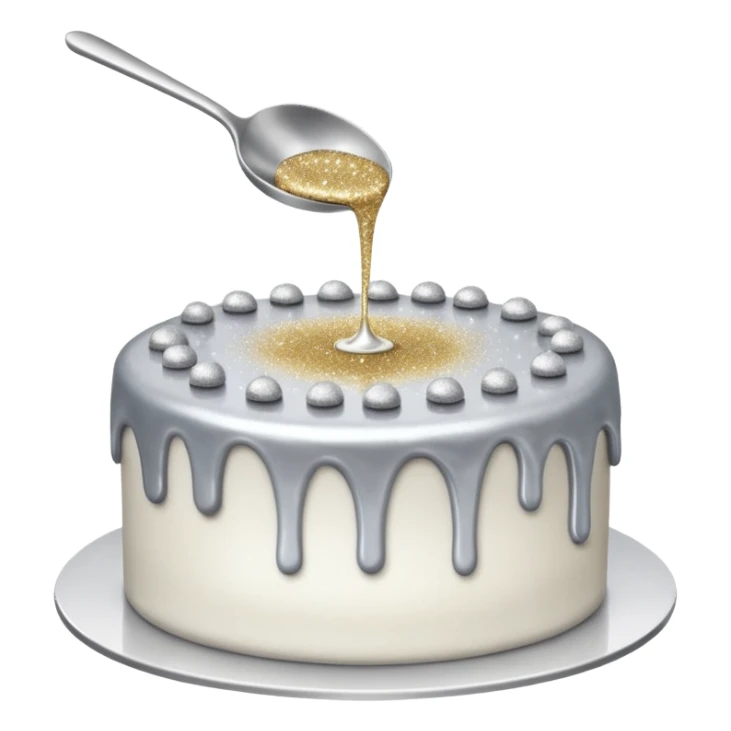 silver glitter being poured onto a cake with spoon  sticker
