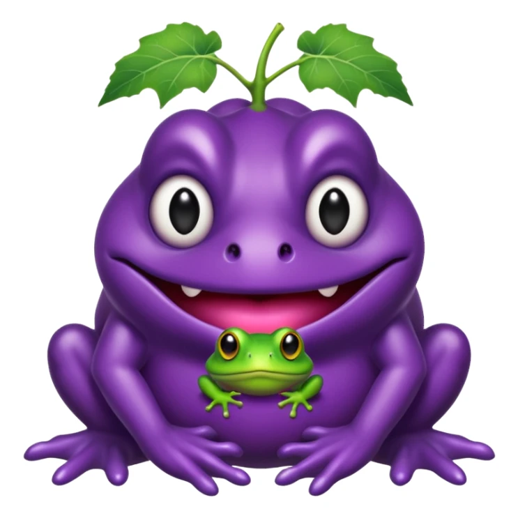 Demonic grape with all black eyes holding a frog sticker