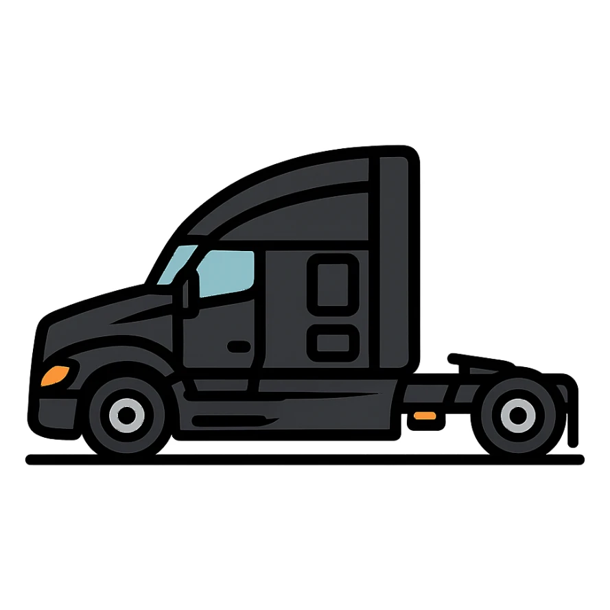 2025 Kenworth T680 truck, black, side profile, minimal flat icon sticker