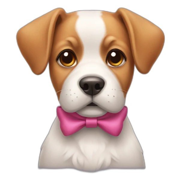 Dog wearing a bow sticker