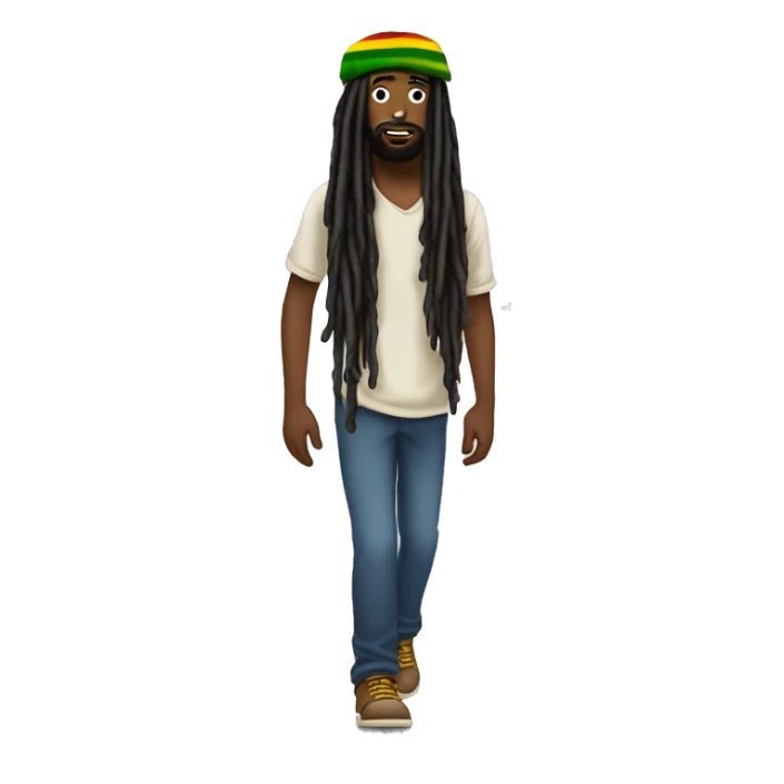 A black rastaman with shoulder long dreadlocks walking towads left side. sticker