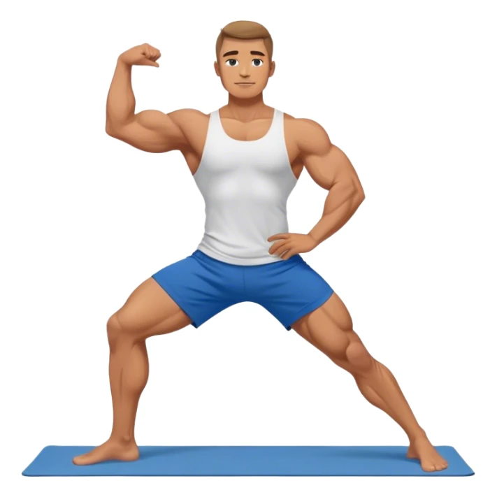 buff man with blue short Crescent Lunge yoga sticker