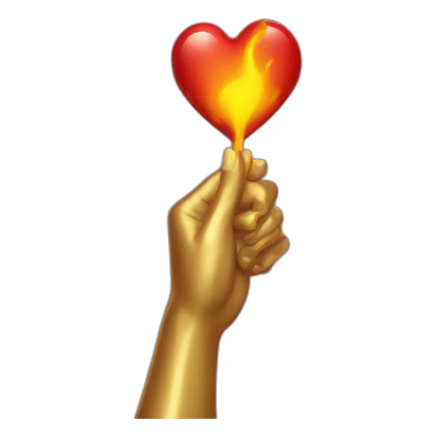 Gold hand holding fire heart sticker