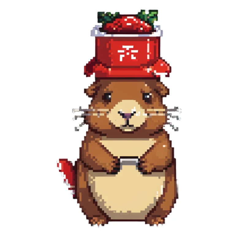 Capybara wearing a tiny KFC bucket as a hat on its head sticker