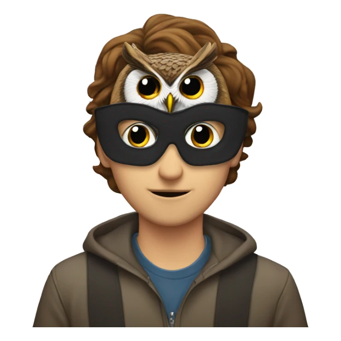 lewis buchan taking off an owl mask sticker