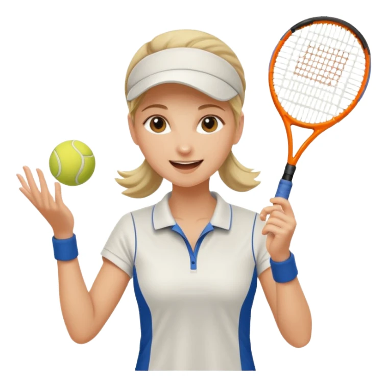 female tennis player mid-serve cheerful expression sticker