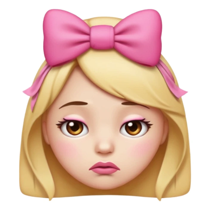 Pouting emoji with pink bow on head sticker