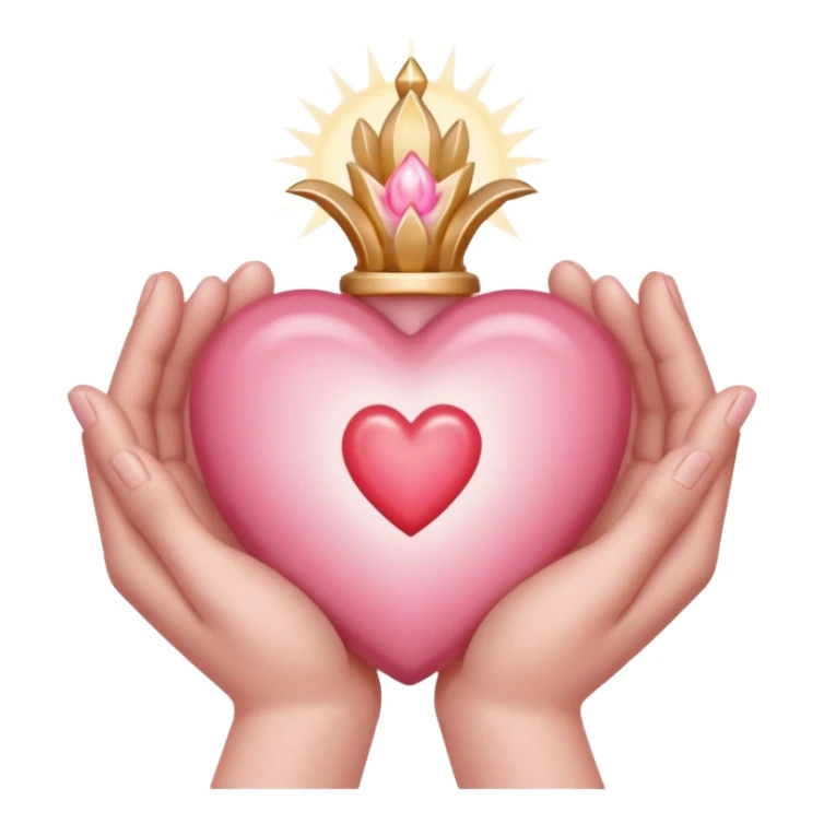 hands cradling a light pink sacred heart  sticker