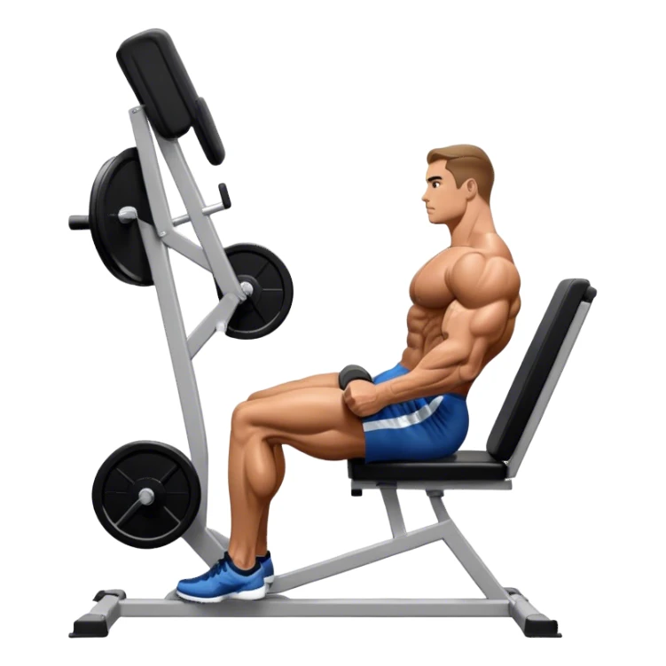 side-view bodybuilder seated weighted calf-raise machine lower leg exercise sticker