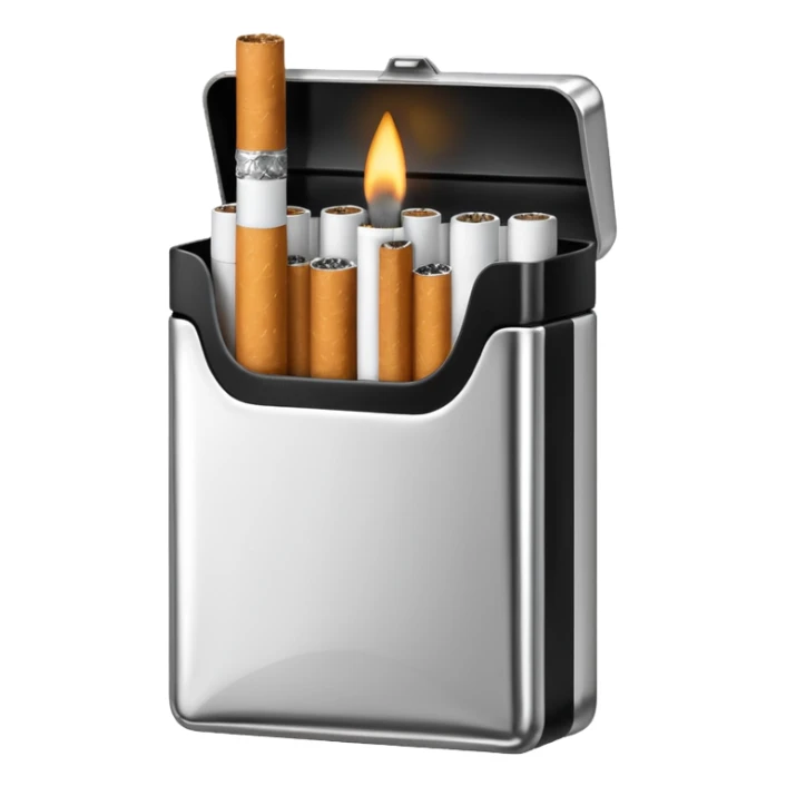 Minimalistic cigarette pack emoji, metallic black and white sticker