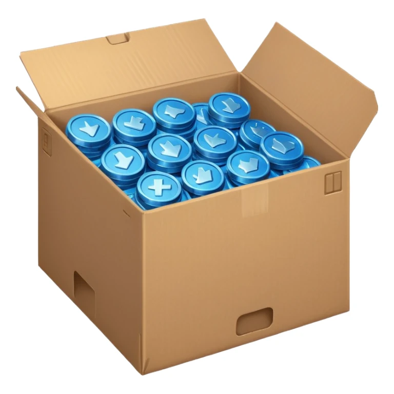 blue coins in a cardboard package sticker