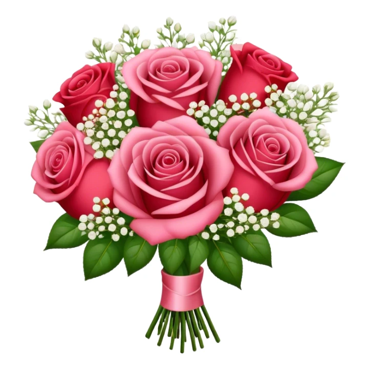 Rose bouquet with babies breath sticker