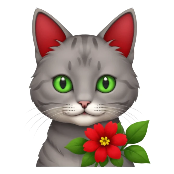 Male cat holding red flowers sticker