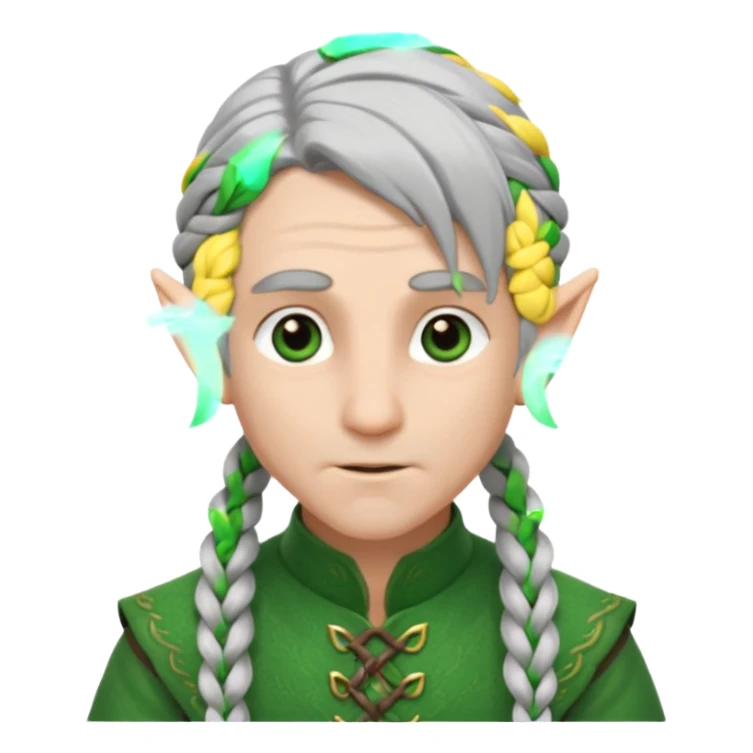 braid silver hair man elf, green cloth sticker