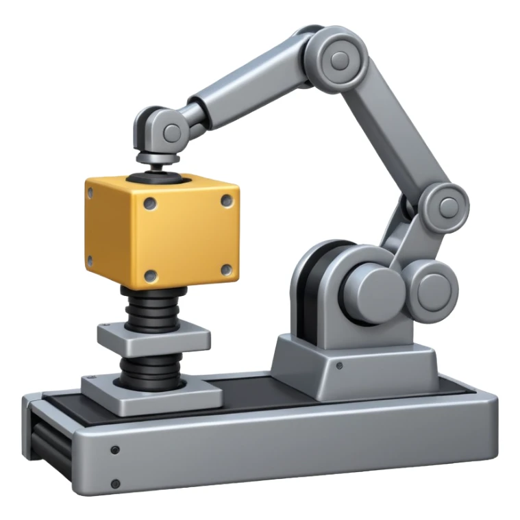 robot arms which is picking block on conveyor belt sticker