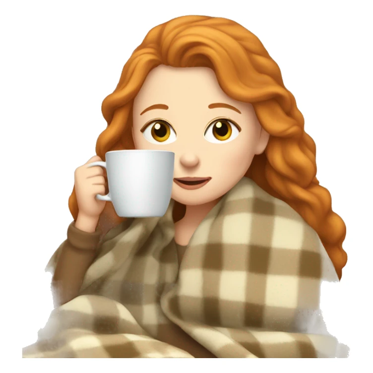 ginger white girl wearing blanket sipping tea sticker