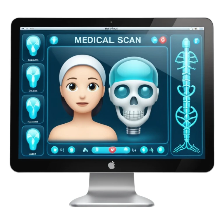 computer screen displaying a medical scan, AI medical predictor sticker