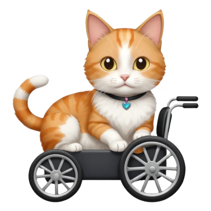 disabled orange tabby and white small cat using cat wheelchair sticker