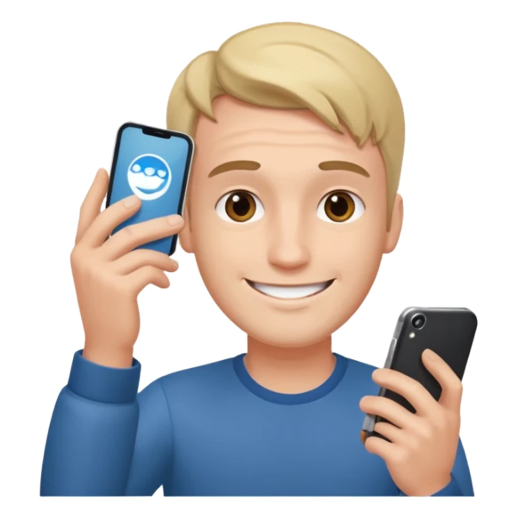 guy holding an smartphone horizontally on his forehead sticker