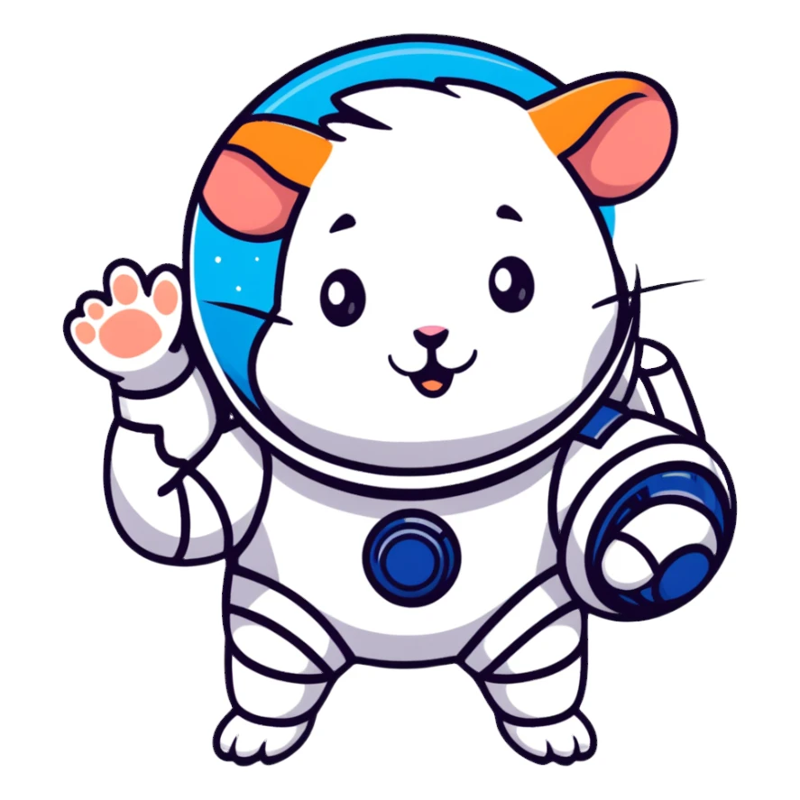 space hamster in a spacesuit waving his hand sticker