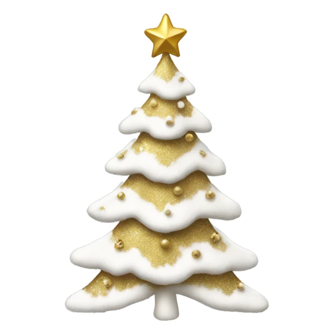 snow christmas tree with white and gold decorations sticker