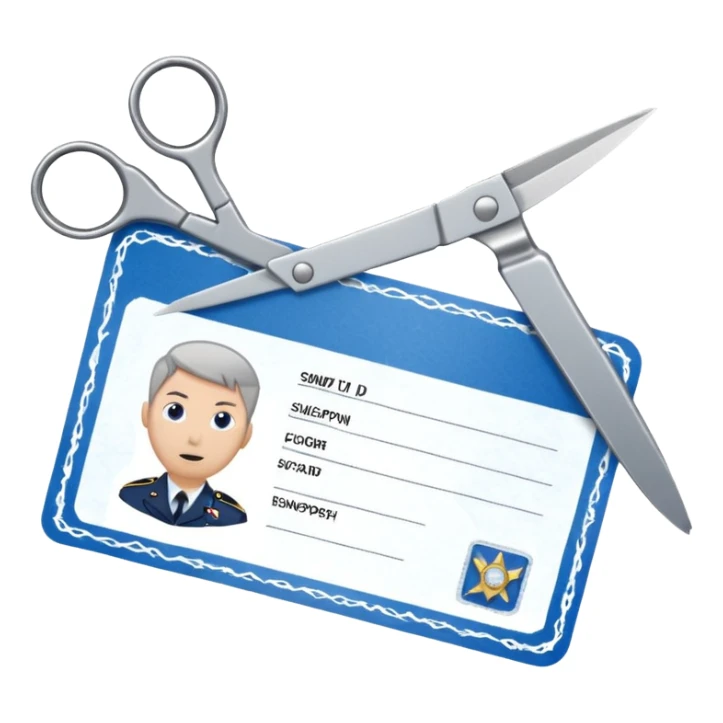 Scissors cutting military ID card in the middle front view sticker