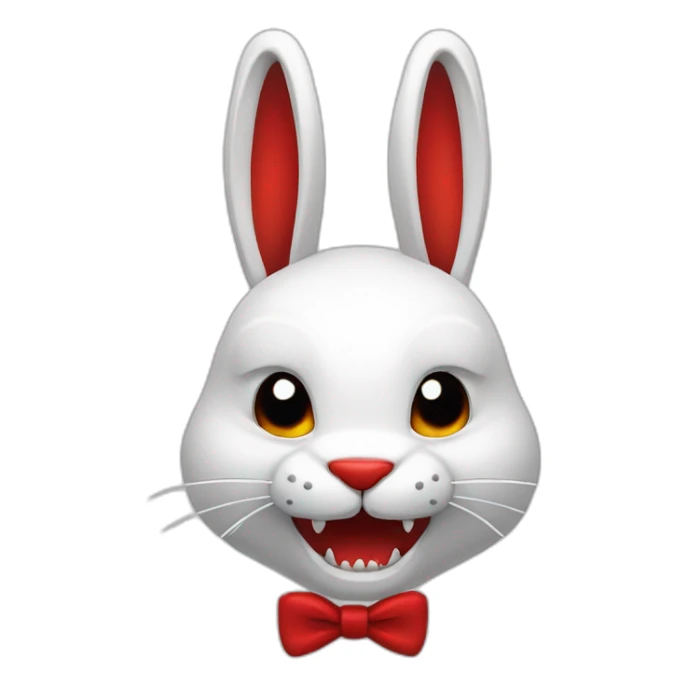 evil white rabbit with sharp fangs with red around mouth sticker