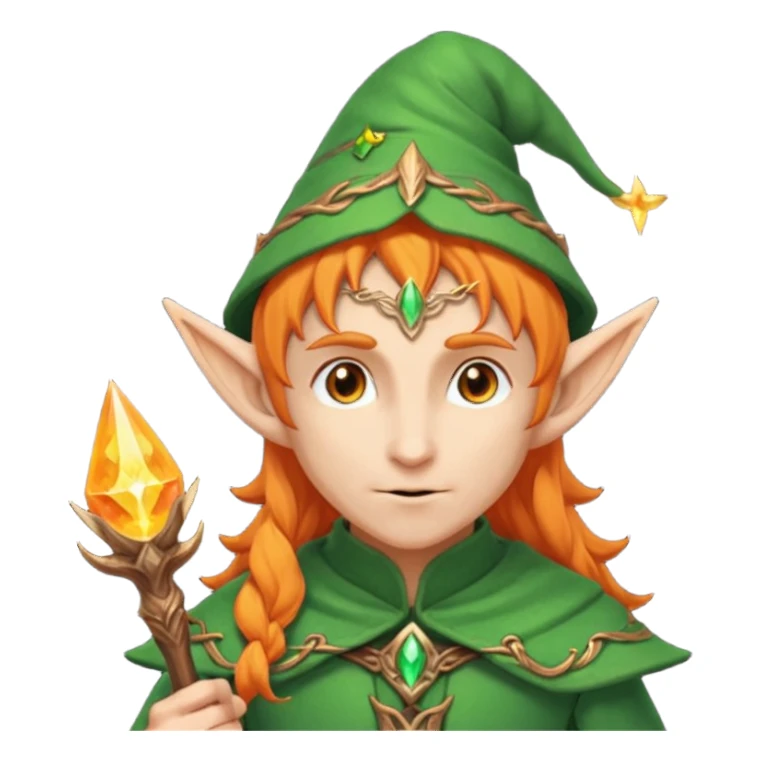 Orange Haired Elf, old Mage elf with glowing orange staff sticker
