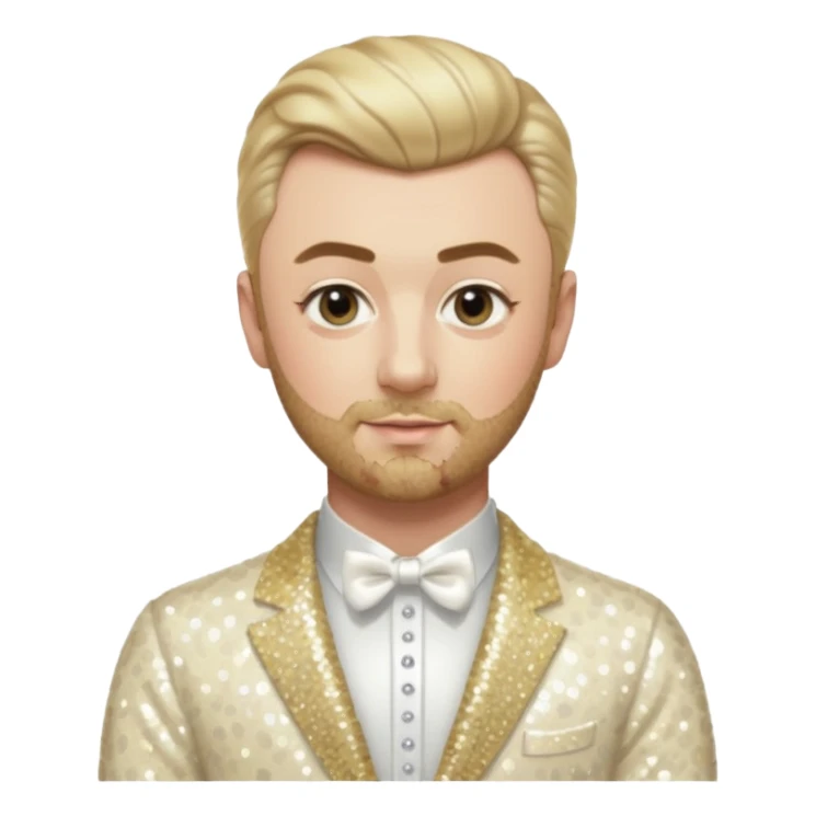 Sam Smith with blonde hair and short beard, cream sequin outfit sticker