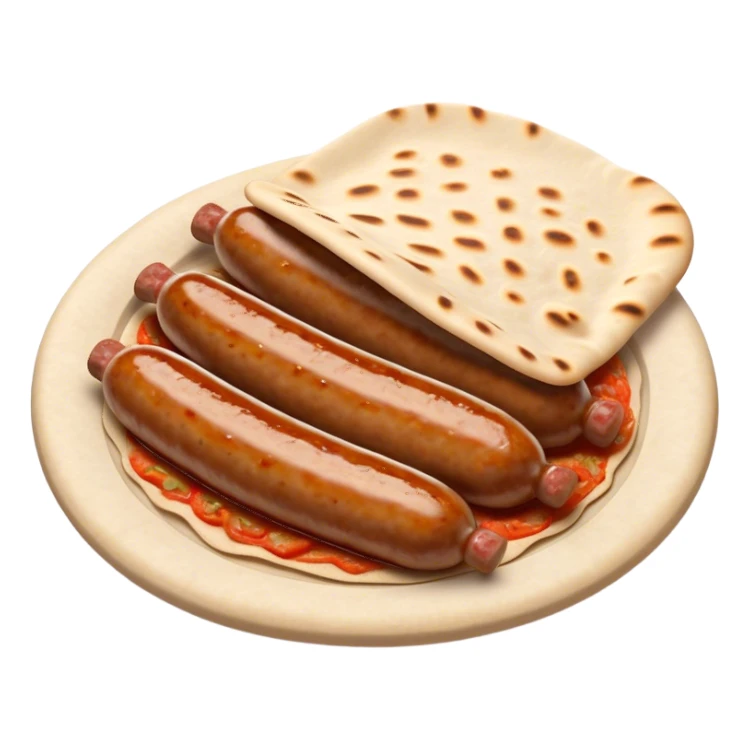 Cevapi Cinematic Realistic Cevapi Dish Emoji, depicted as modest, short, skinless sausages served with traditional flat bread, rendered with realistic textures and rustic, inviting lighting. sticker