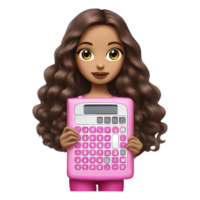 Hyper realistic bratz doll brunette with pink calculator sticker