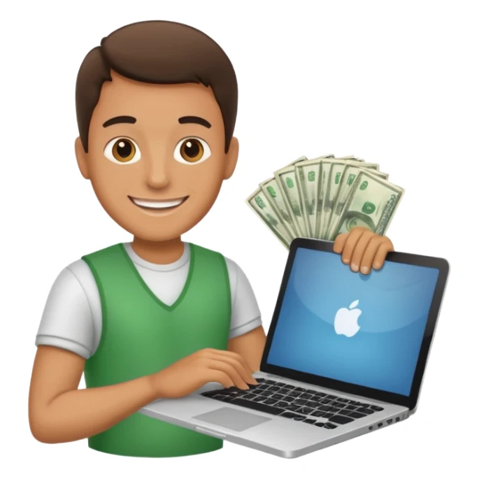 men with laptop and money sticker