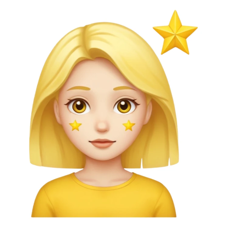 Human girl with a yellow star face head sticker