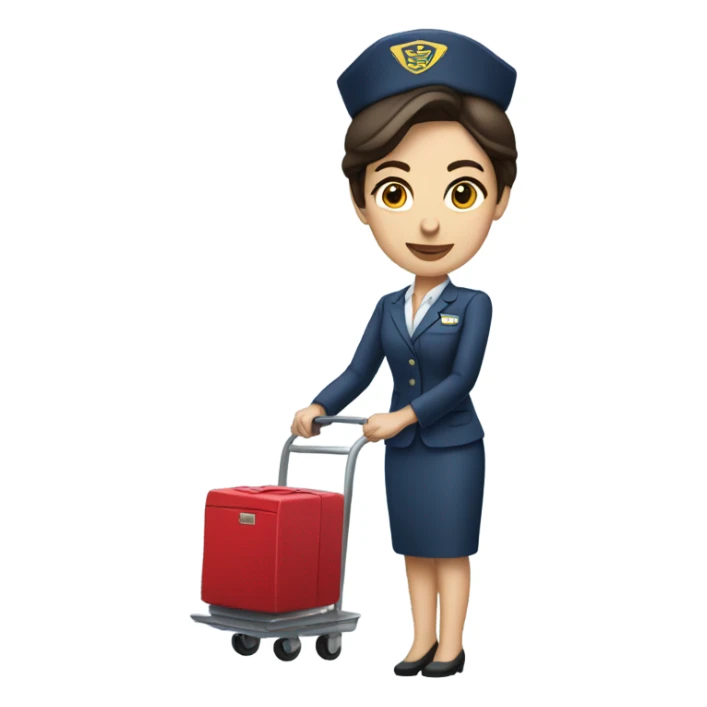 Brunette flight attendant with cart sticker